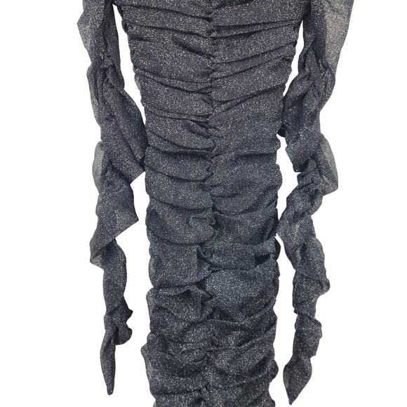 Jonathan Simkhai Standard Zinnia Ruched Midi Dress in Black Metallic Medium NWT - Picture 4 of 11